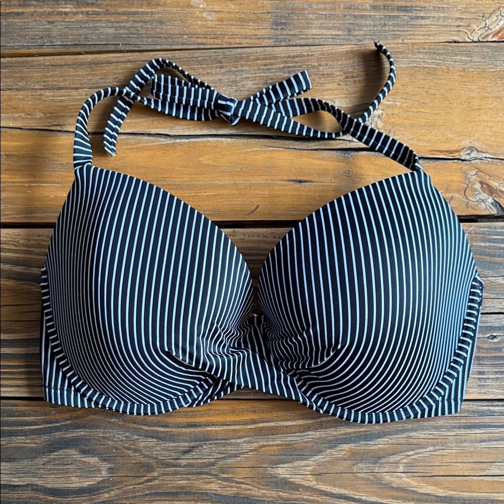 Shade & Shore Black & White Striped Halter Bikini Top size 36DD